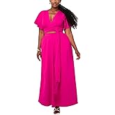 AWASIR Womens Sexy Plus Size 2 Piece Dress Outfits Bandage Wrap Crop Top Maxi Skirts Set