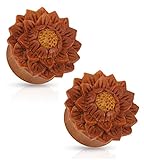 Lotus Flower Hand Carved Organic Jackfruit Tree Saddle Fit Plugs Ear Gauges - Sold As Pair (10mm - 00GA) (22mm - 7/8