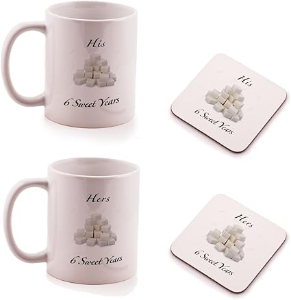 Sugar 6th Wedding Anniversary His And Hers Mug And Coasters Gift Set 2 Pack Amazon Co Uk Kitchen Home