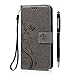Galaxy J3 Wallet Case - Auideas Fashion Floral Butterfly Embossed PU Leather Magnetic Flip Cover Card Holders & Hand Strap for Samsung Galaxy J3 (2016) J320 with Pen - Gray