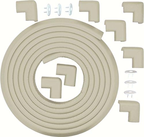 Linden Tree Baby 20.4 Ft of Edge And Corner Guard Coverage (Includes 8 Corner Guards). Stylish Beige Color PLUS 6-Pack Home Safety Electric Plug Protectors. Keep Toddlers Safe While They Learn to Walk.