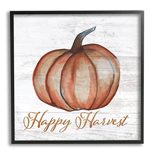 Stupell Industries Happy Harvest Pumpkin Country Rustic Giclee Framed Wall Art,…