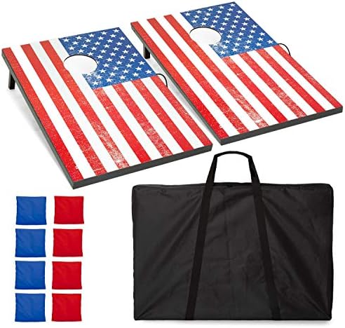Play Platoon American Flag Cornhole Boards with Cornhole Bag Set & Carrying Case - 2 x 3 Ft Corn Hole Board Game Set
