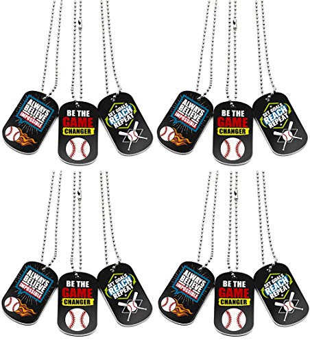 12-pack-Baseball-Dog-Tag-Necklaces-with-Motivational-Quotes-Wholesale-Bulk-Baseball-Giveaway-Gifts-for-Baseball-Party-Favors-and-Goodie-Bag-Items-Unisex-for-Youth-Teen-Boys-Girls-Adult-Men-Women