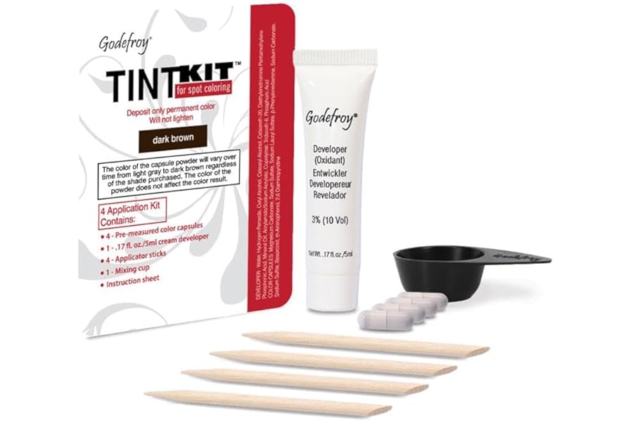 Godefroy Hair Color Kit for Spot Coloring, Covers Up Gray Hairs, Dark Brown, 4-Application Kit, Pack of 1