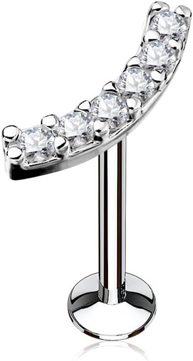 Labret Stud Lined CZ Curve 316L Surgical Steel Internally Threaded