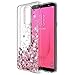 Samsung Galaxy J8 2018 Case with Tempered Glass Screen Protector, Rosebono Quicksand Glitter Sparkly Bling Liquid Shiny Clear Soft TPU Bumper Protective Cover for Samsung J8 (Pink)