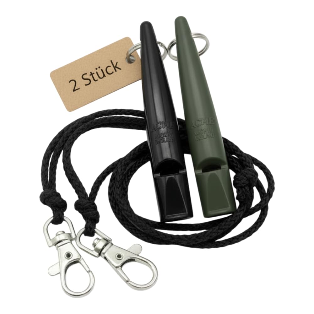ACME Dog Whistle No. 210.5 with Whistle Band | Double Pack | 2 Whistles Including 2 Bands | Ideal for Recall - Loud and Far-reaching (Black + Khaki Green)