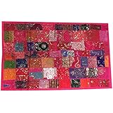 Mogul Decorative Tapestry Pink Patchwork Sequin Throw Bohemian Wall Hanging