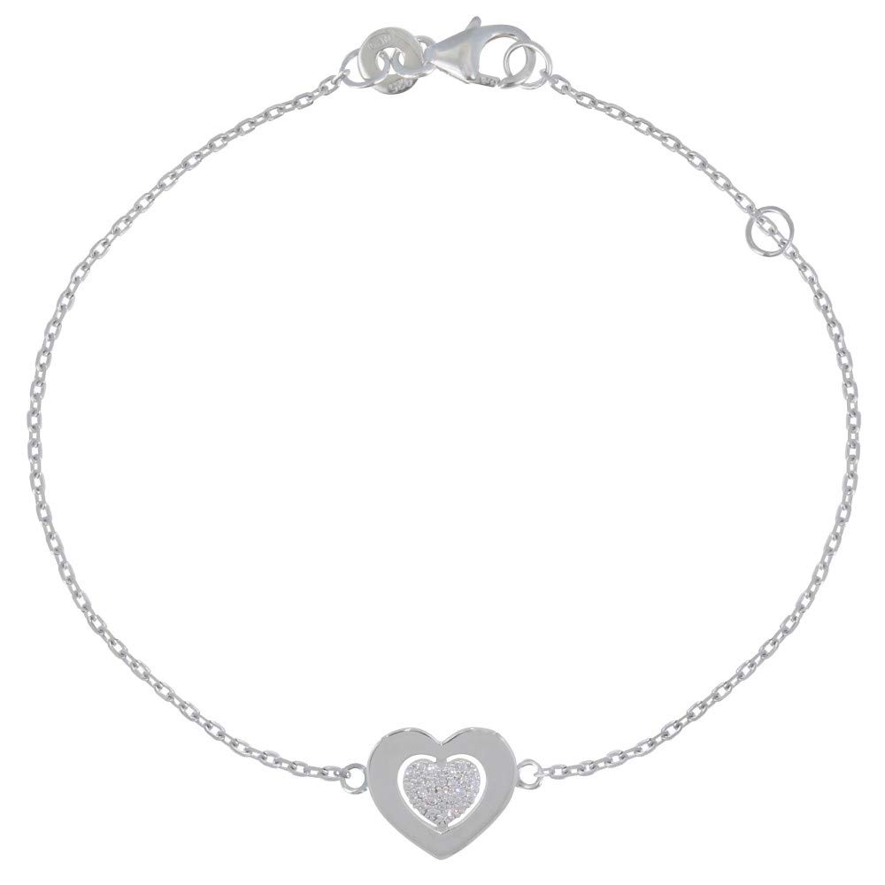 LES POULETTES BIJOUX - Sterling Silver Bracelet Double Hearts and Rhinestones