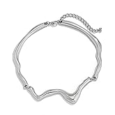 Bestleey Liquid Metal Necklace for Women,Adjustable Irregular Clavicle Chain Statement Chunky Twist Punk Choker Classic Fashion Jewelry