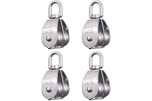 Rocaris 4 Pack M25 Double Pulley Block Stainless Steel 304 Wire Rope Crane Double Wheel Swivel Lifting Rope Pulley Block