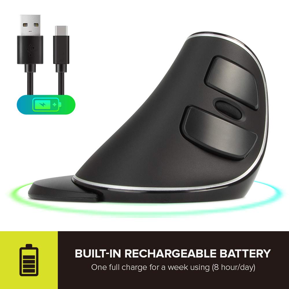 DeLUX Wireless Ergonomic Mouse with 4000DPI, Vertical Mouse with USB Receiver and BT1 + BT2, 6 Buttons and Removable Palm Rest for Laptop Computer and Carpal Tunnel (M618PD-Black)