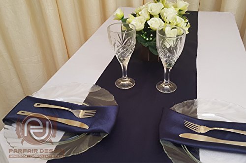 Parfair Dessin Pack of 10 Satin Table Runners 12 x 108 inch for Wedding Banquet Reception Party Decoration, Bright Silk and Smooth Fabric Party Table Runner - Navy Blue - Thumbnail 6
