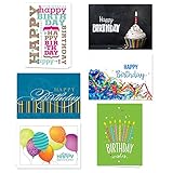 Lively Birthday Note Card Assortment Pack - Set of 36 cards per package - 6 designs blank inside - with white envelopes