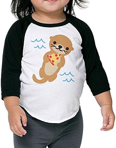 Funny Otter With Pizza 3/4 Sleeves Raglan Toddler Children Kids Custom Round Collar T Shirts Tee Unisex