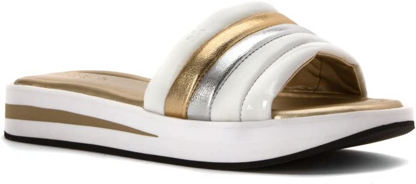 Amazon.com | MICHAEL Michael Kors Women's Conrad Slide Pale Gold/White Nappa/Metallic Nappa 