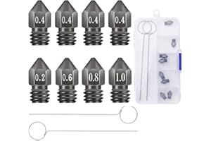 Creality 8pcs 3D Printer Hardened Steel MK8 Nozzles, Upgraded Tungsten Metal Extruder Nozzles 0.2mm, 0.4mm, 0.6mm, 0.8mm, 1.0mm with DIY Tools Storage Box for Creality Ender 3 Ender 5 CR-10 Sovol SV06
