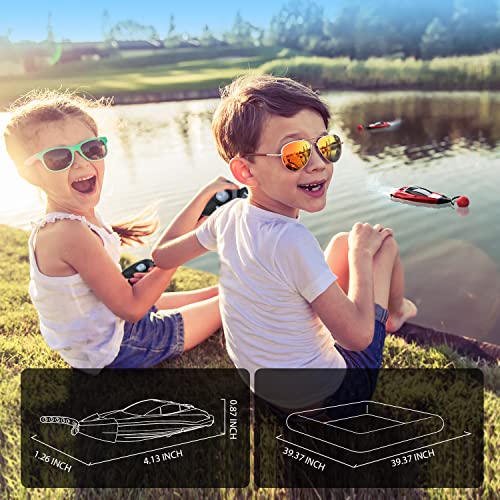 DEERC RC Boat with Inflatable Pool for Kids, 2.4GHz Racing Boats, Remote Control Boat for Pool and Lake, Competitive Games, Water Toys for Boys&Girls, Compatible with Bathtub