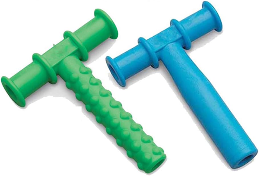 PYXZQW Chewy Tool, Chewy Tubes Teether Combo Tough Long-Lasting (Xtra Xtra Tough) Therapy Sensory Motor Aid (Green, Blue)
