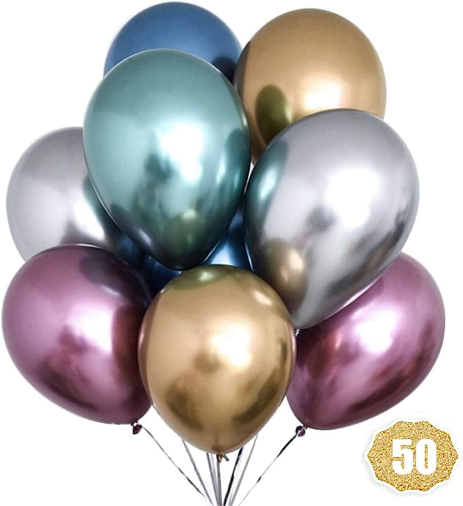 HoveBeaty Metallic Balloons Chrome Shiny Latex 12 Inch Thicken Balloons 50 Pack for Wedding Party Baby Shower Christmas Birthday Carnival Party Decoration Supplies