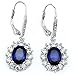 Sterling Silver Earrings Snowflake Flower Blue Sapphire & White Cz Leverback Dangle Earrings for Women