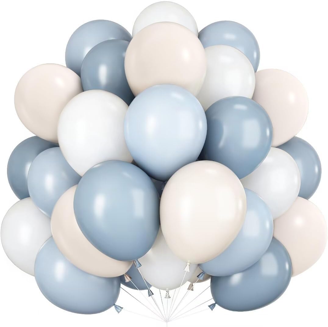 Dusty Blue White Balloons, 60Pcs Blue and White Balloon Set with Beige Balloons, Bluey Party Decorations for Boys Girls Birthday, Baby Shower, Baptism, Wedding, Gender Reveal, Bridal Shower, Christing — image 1