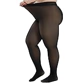 Tyusatu Fleece Lined Tights Leggings Women Plus Size,Thermal Warm Skin Tone Black Sheer for Winter Smooth Out Fat Lumps