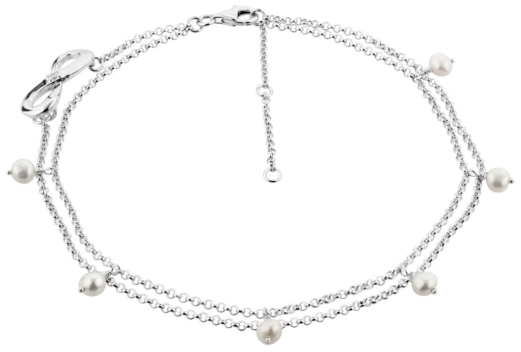 Foot Chain with Infinity Signs and Fresh Water Pearls, for Women Length 23-27cm, 925 Sterling Silver