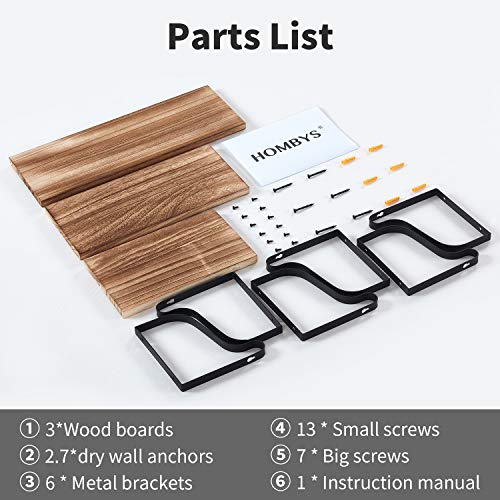 HOMBYS Floating Shelves Wall Mounted Set of 3 Hanging Wood Shelves for Bedroom Bathroom or Kitchen