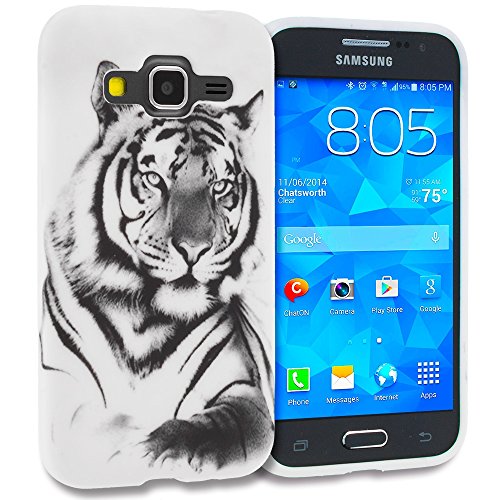 Samsung Galaxy Core Prime Case, TechSpec(TM) White Tiger TPU Design Soft Rubber Case Cover for Samsung Galaxy Prevail LTE Core Prime G360P