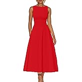 Kaximil Women's Boat Neck Sleeveless A Line Maxi Dress Ruffle Flowy Casual Long Dresses, Medium, Red