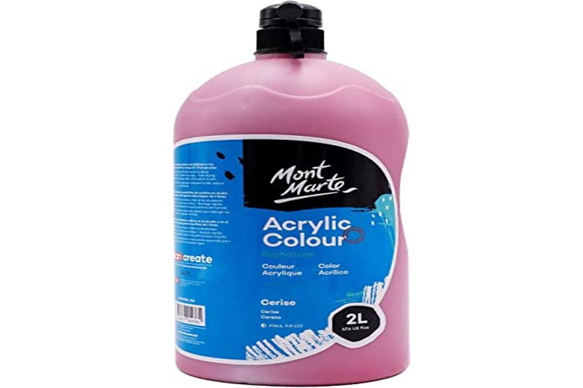MONT MARTE Discovery School Acrylic, Cerise, 1/2 Gallon (2 Liter). Ideal for Students and Artists. Excellent Coverage and Fast Drying. Pump Lid Included.