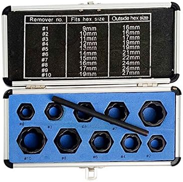 11 Pcs Damaged Nut Remover Set, Drive Socket 9-19mm Damaged Nut Screw Remover Extractor Bolt Removal Set Locking Socket Tools Kit