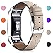 Mornex Replacement Leather Band Compatible with Fitbit Charge 2, Classic Genuine Leather Wristband for Men Women(Beige-Silver Buckle)