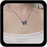 Iaceble Vintage Butterfly Choker Necklace Silver Butterfly Pendant Necklace Heart Chain Necklaces Jewelry for Women