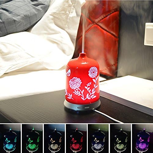 Aromatherapy Essential Oil Diffuser Humidifier Night Light Decor Gift Set,7 Colors Changing Ultrasonic Cool Mist Intermittent Adjustable,Auto Shut-off, for Home, Office, Bedroom,Handmade Ceramic-100ML