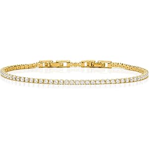 Adjustable Tennis Bracelets for Women Dainty 18K Gold Plated Cubic Zirconia Tennis Bracelet Sparkly Bling Diamond Bracelet Si