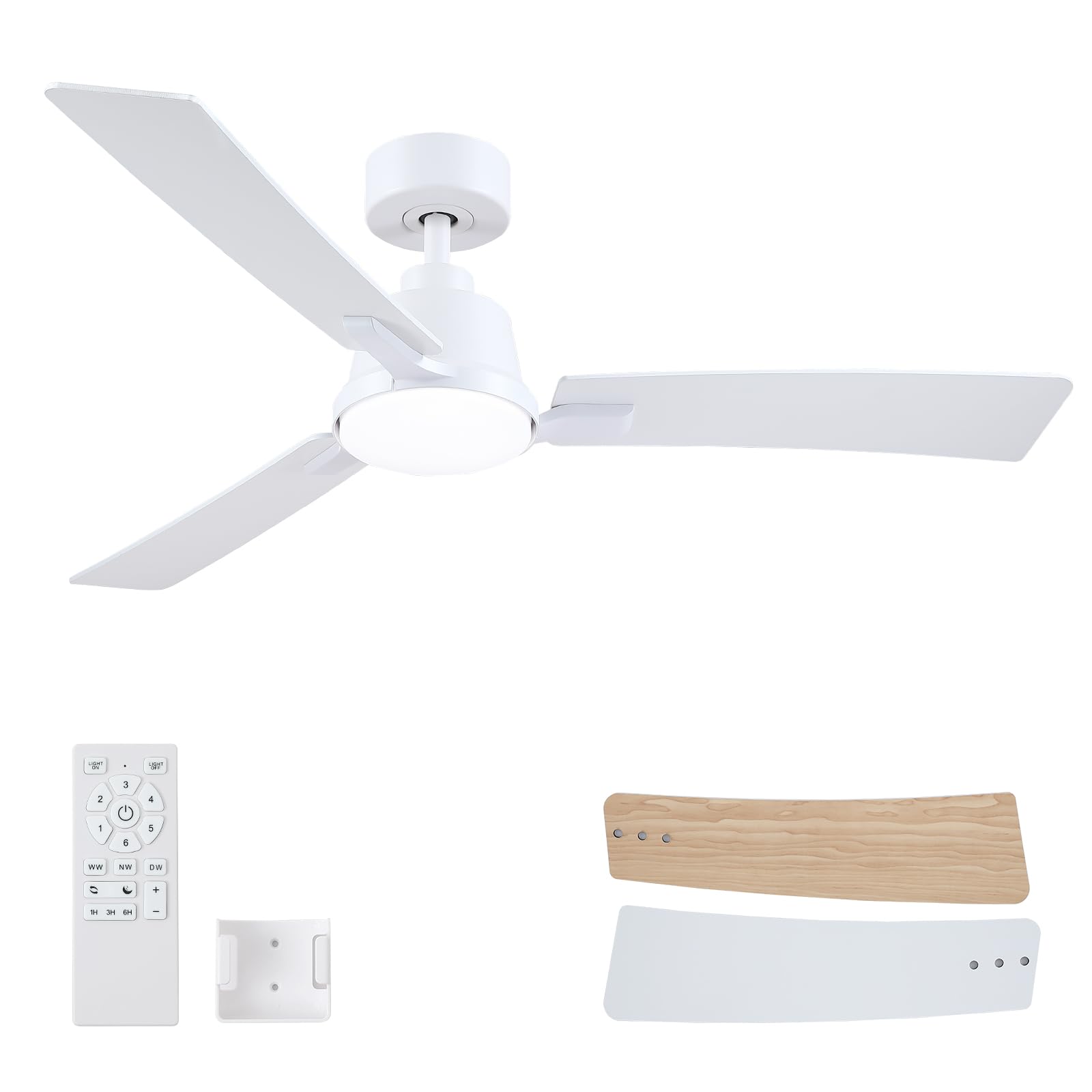 Photo 1 of 52 Inch Ceiling Fans with Lights,Low Profile Ceiling Fan,Modern Flush Mount,Reversible 6 Speeds,3CCT Dimmable Noiseless White Ceiling Fans for Living Room,Bedroom and Patio,ETL Listed