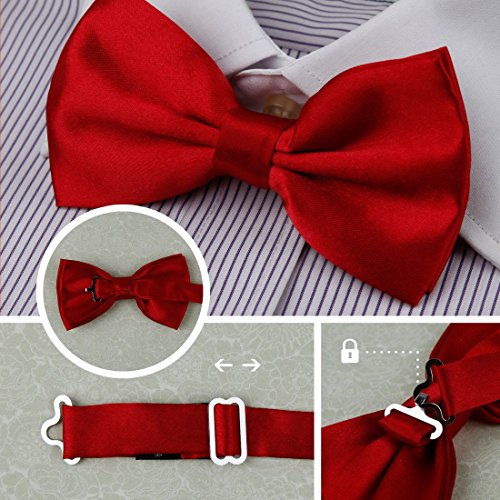 DBF2002 Bow Tie For Men Grey,Dark Green,Red,Orange,Blue Solid Poly Pre-tied Bow tie Present Box Set 5T By Dan Smith