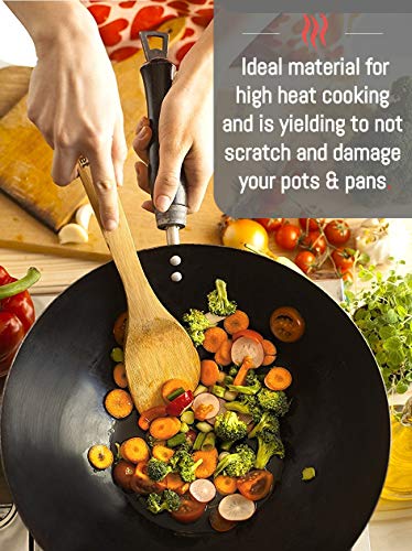Organic Bamboo Cooking Utensils Set, Unique Elevation Feature, 6 Piece Set, Wooden Spoons Spatula, Kitchen Utensil Set, High Heat Resistant, Wood Serving Spoon, Eco-Friendly & Biodegradable Gift Idea