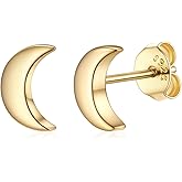 PROSILVER 925 Sterling Silver Studs Earrings for Women, Hypoallergenic Earrings Silver/Gold/Black Flat Back Stud, Heart/Moon Cute Earings Jewelry