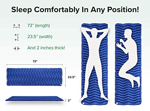 Camping Mat Inflatable Sleeping Pad - Compact & Lightweight for Backpacking - Ultralight Air Mattress Engineered for Comfort – with 3 Repair Patches and Bonus Survival Whistle (Admiral Blue)
