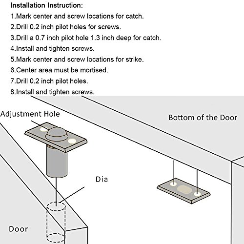 Door Ball Catch, Dayree 2pcs Adjustable 53 mm Brass Core Stainless Steel Cabinet Ball Latch with Strike Plate and Screws Easy to Install for Bathroom, Hotel, Toilet Door - Thumbnail 6