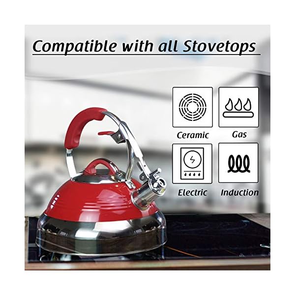 iCoolHandle Tea Kettle Whistling Red Hotness, Surgical Stainless Steel