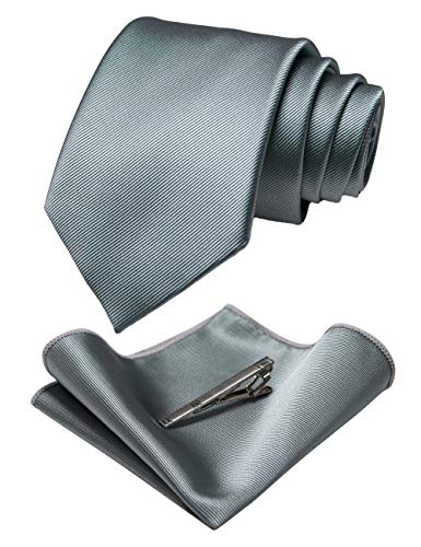 RBOCOTT Silver Tie and Pocket Square, Tie Clip Set for Men (silver)