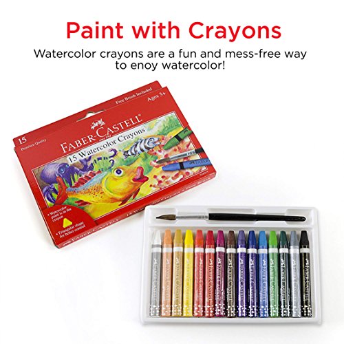 FaberCastell Watercolor Crayons with Brush, 15 Colors Premium