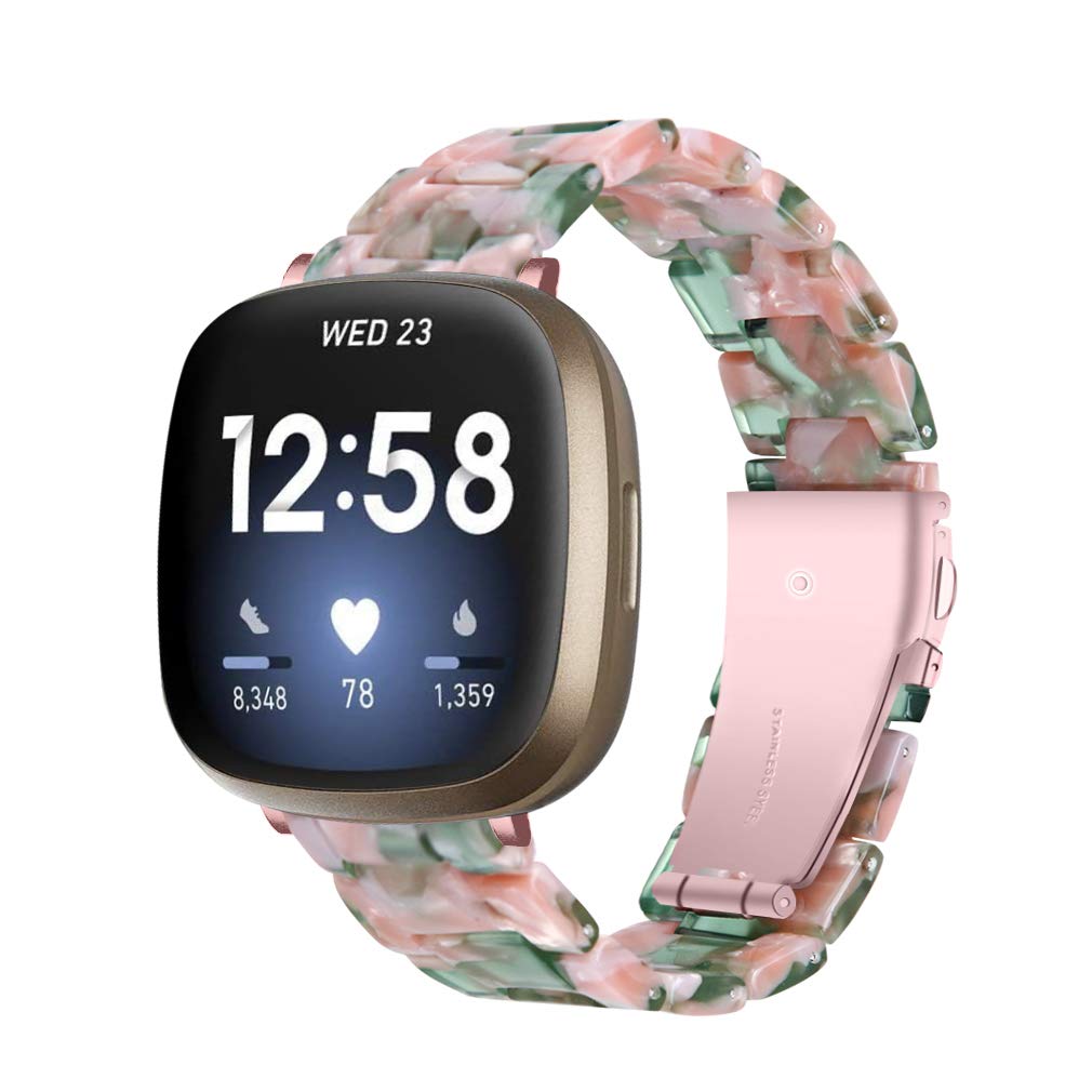 Chofit Straps Compatible with Fitbit Versa 4/Sense 2 Strap, Adjustable Resin Replacement Wristband Band Bracelet for Versa 4/Sense 2 (Pink Green)