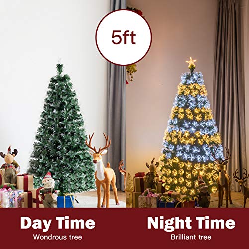 Goplus 5ft Prelit Artificial Christmas Tree, Premium Optical Fiber