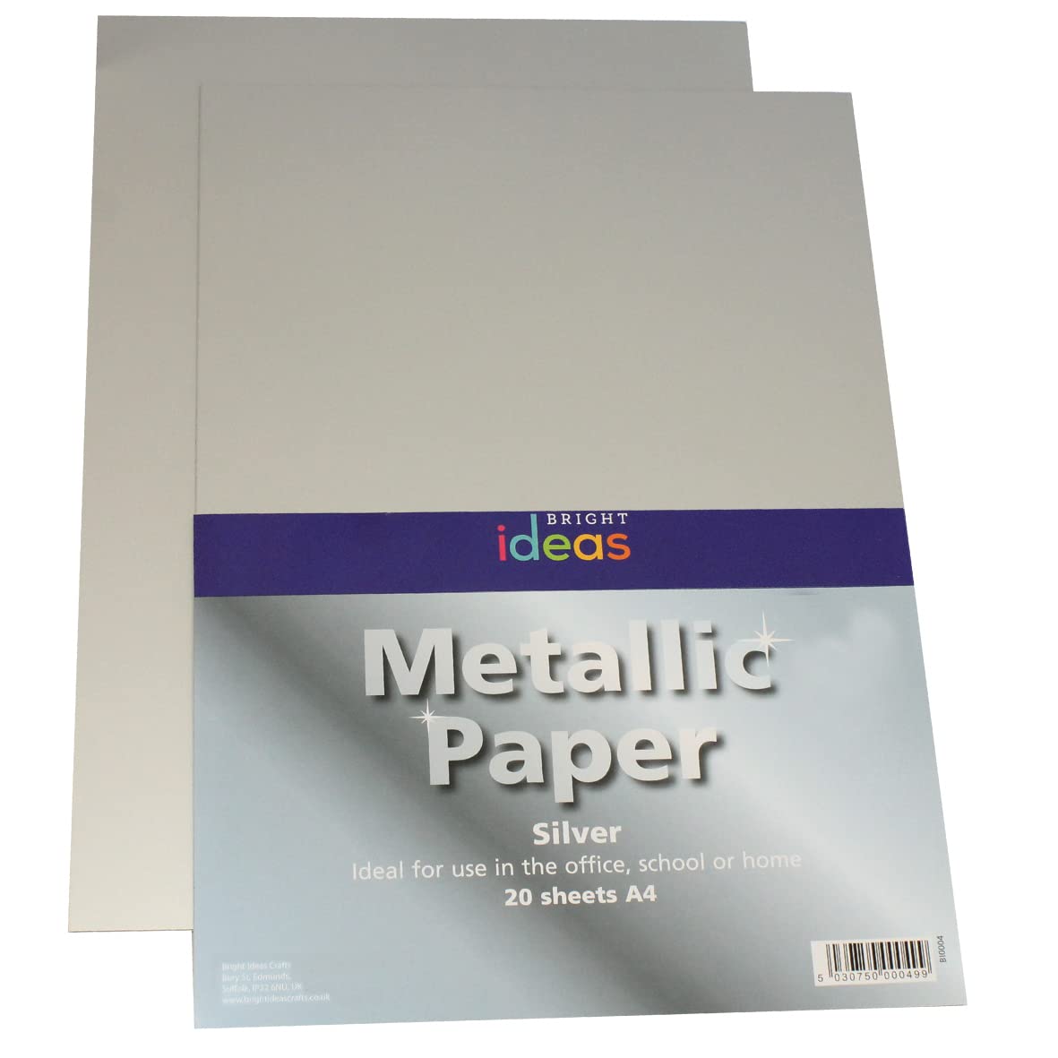 Bright Ideas Metallic Paper - Silver. Sheet Size: A4. 29.7cm x 21cm, Pack of 20. 135gsm Stationery Paper for Arts and Crafts, Ideal for Schools, Home Crafting and Kids Scrapbooking. BI0004.